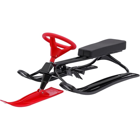 Snow Bike Sled Snow Scooter Free Standing Snow Racer Sled for Ski Sled Slider Board w/teering Wheel&Twin Brakes for Age 3-15,Adults up to 220.5LBS Red