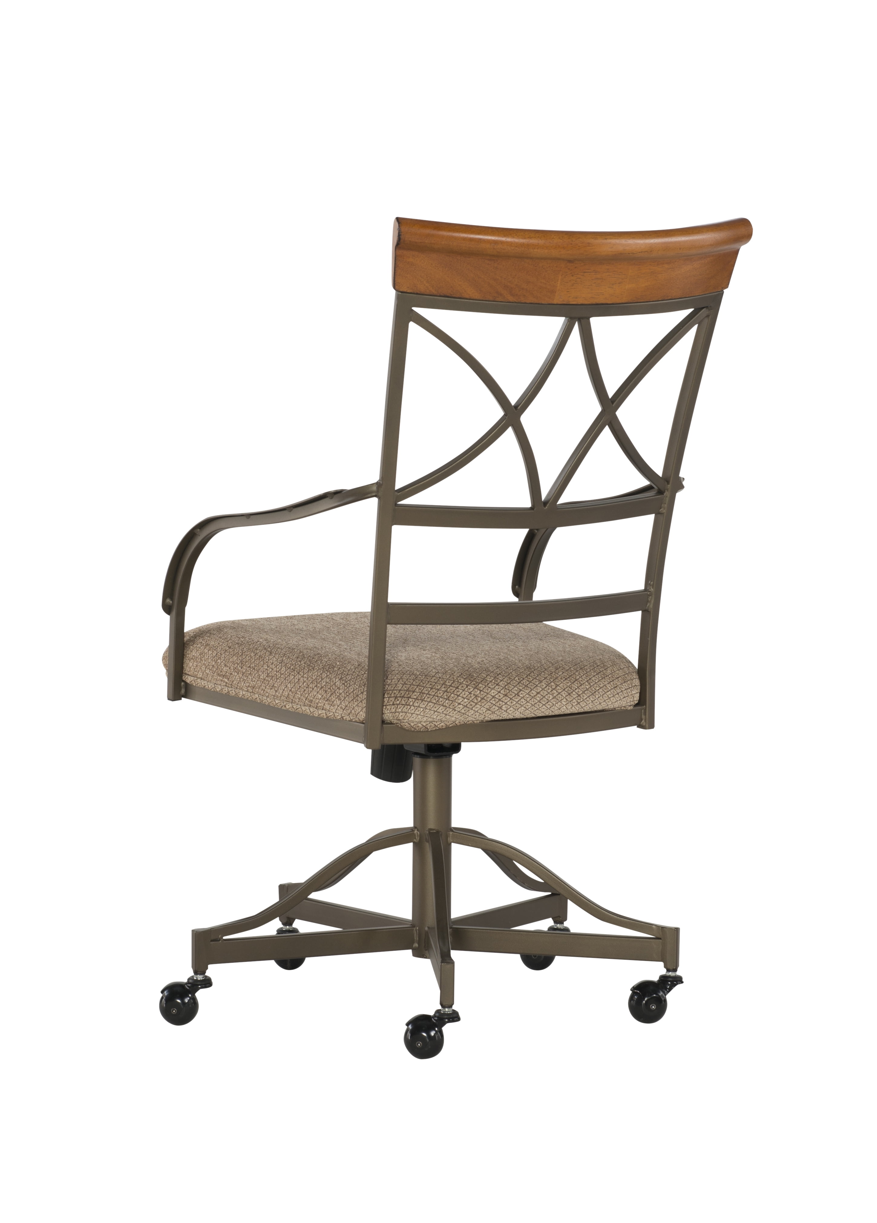 Powell Roselyn 5-Piece Dining Set with Rolling Swivel-Tilt Chairs, Brushed Faux Medium Cherry Wood with "Matte Pewter and Bronze" Metal
