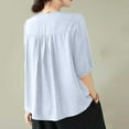 thumbnail image 4 of Wiyuqeen Cotton Linen Tops for Women Elegant Floral Embroidery Blouses Dressy Casual Half Sleeve Tunic Tops Loose V Neck Tee Shirts Basic Solid Tees, 4 of 6