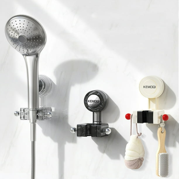 Soporte de ducha ajustable con ventosa | Portaequipajes de pared para ducha de mano | Instalación de plástico resistente sin taladro | Rotación de 360° | Encaja en baldosas cerámicas, vidrio, metal