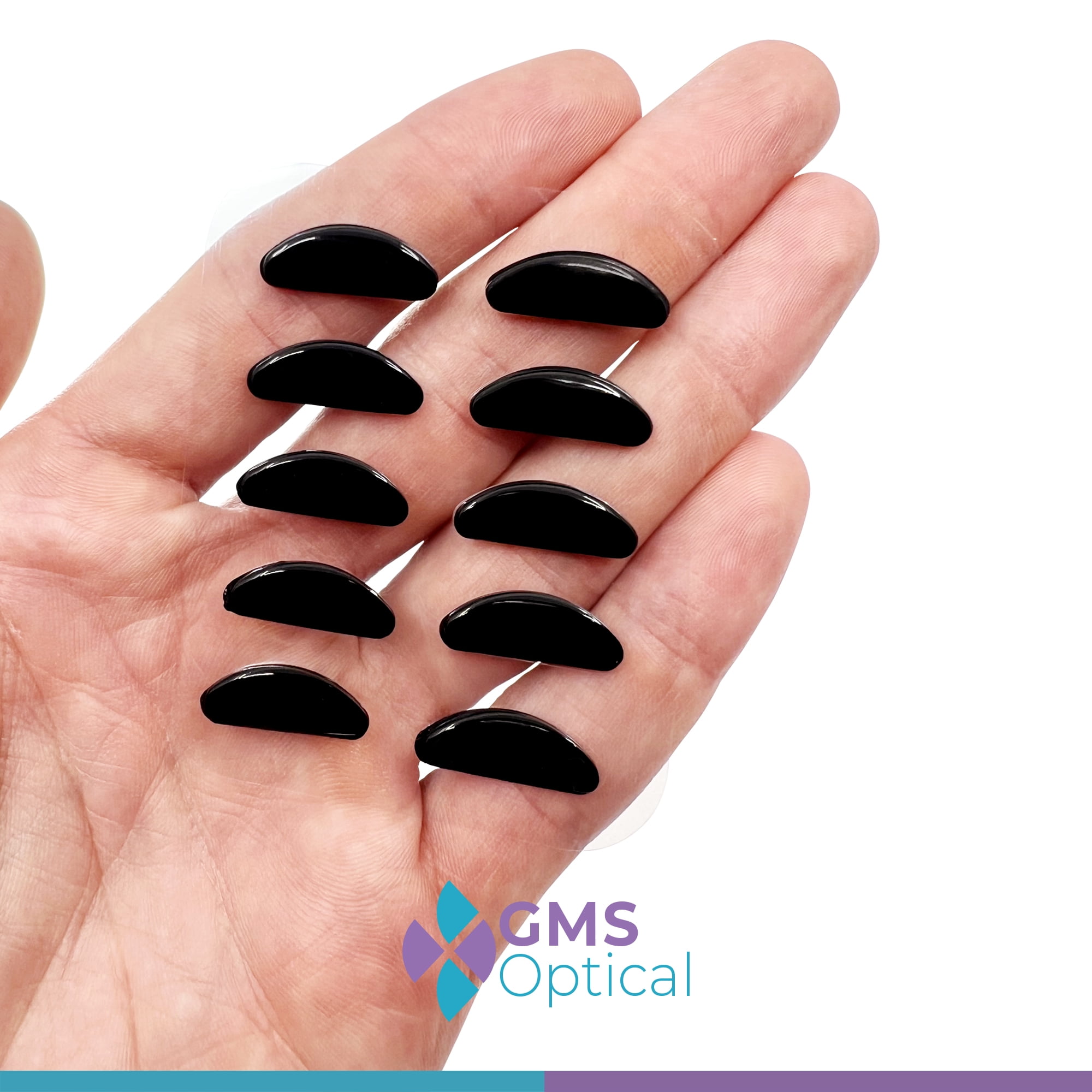 GMS Optical Contoured Adhesive Silicone Nose Pads for Glasses – 18mm Length, 1.3mm Extra-Thin, Anti-Slip Backing (5 Pair, Black)