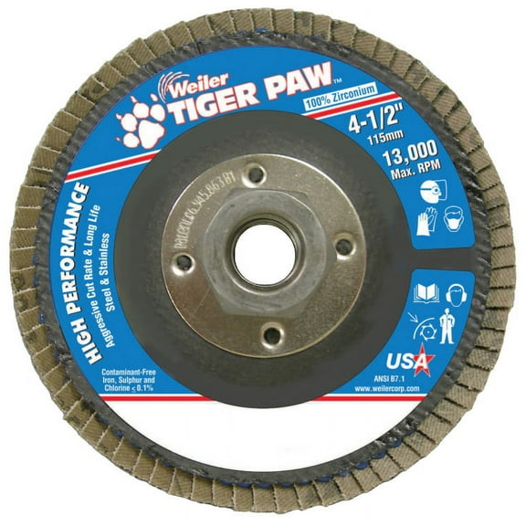 Type 29 Tiger Paw Angled Flap Discs, 4 1/2", 80 Grit, 5/8 Arbor, 13,000 rpm