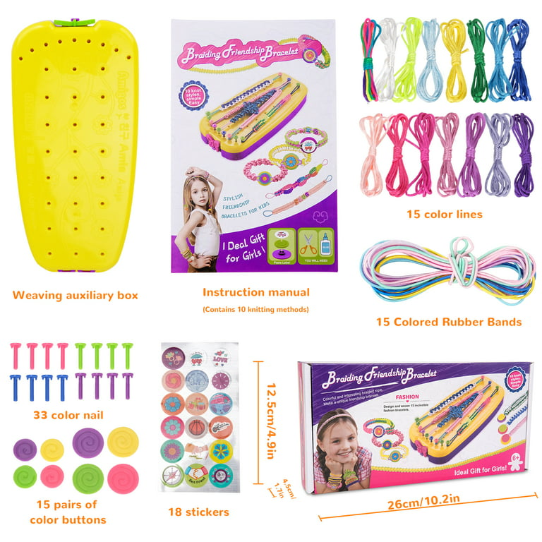 PATPAT Friendship Bracelet Making Kits, Colorful Ropes Gifts for Kids Girls  with 10 Colors of Cotton Thread and 1 Small Box of Beads, 1 Round Woven  Board, 1 Square Woven Board 