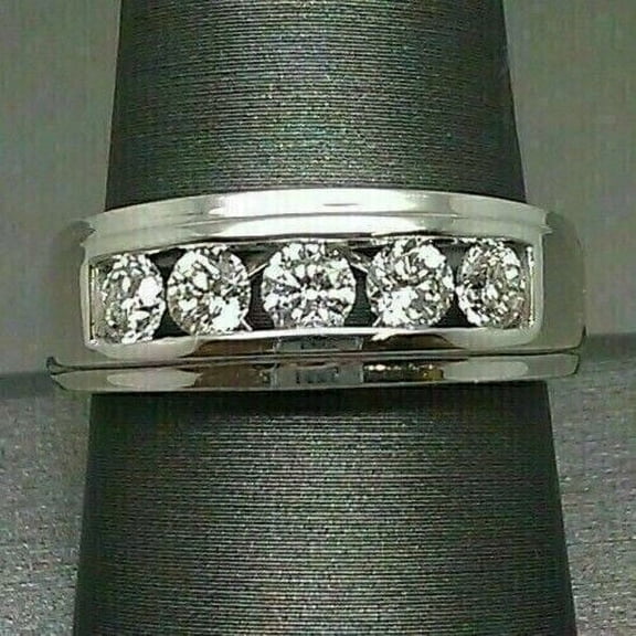 2Ct Round Cut Lab Created Diamond Half Eternity Wedding Men's Band Ring 14k White Gold Plated Silver