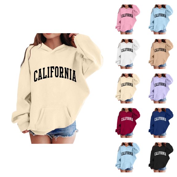 California Hoodies for Girl Long Sleeve Fall Winter Casual Graphic Hooded Sweatshirt with Pockets Kids Pullover Tops