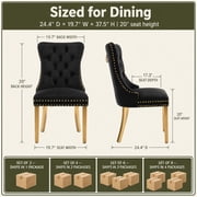 ODUSE-DAILY Black Velvet Dining Chairs Set of 6, Kitchen & Dining Room Chairs, Nailheads Tufted, Sillas De Comedor, Fabric Upholstered, Golden Metal Legs (Black, 6 Pcs)