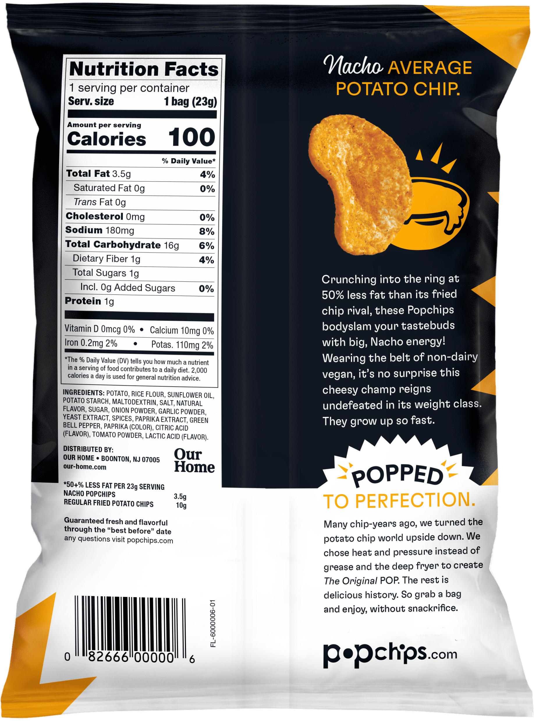 Popchips Nacho Potato Chips, 0.8 oz (Pack - 24)