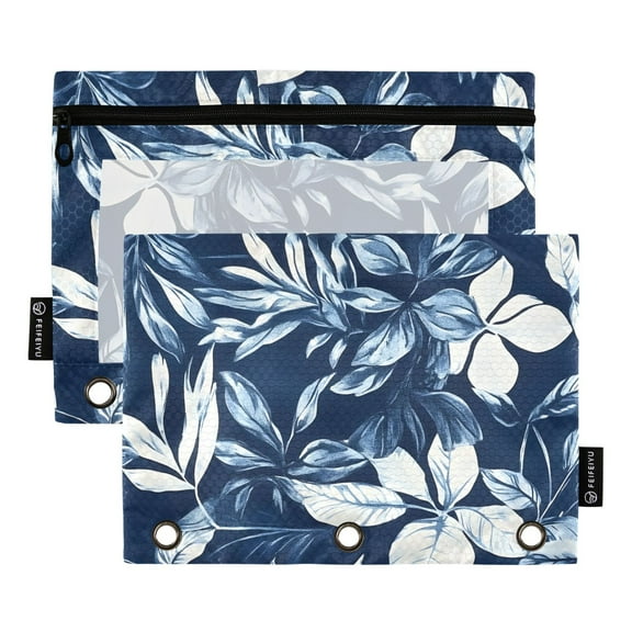ALAZA 2 Pack Pencil Pouch Palm Leaf-e3 Pencil Case for 3 Ring Binder Clear Window Pencil Bag Organizers