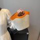 thumbnail image 2 of Bolso tejido de hierba de playa Bolso de empalme de PU tejido a mano simple Bolsos de compras al aire libre FLhrweasw Nuevo, 2 of 9