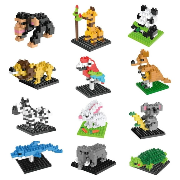 Fun Little Toys FunBrix 12 Pcs Mini Animal Building Bricks,Building Blocks Sets,Prizes,Party Favors,Birthday Christmas Gifts for Boys and Girls