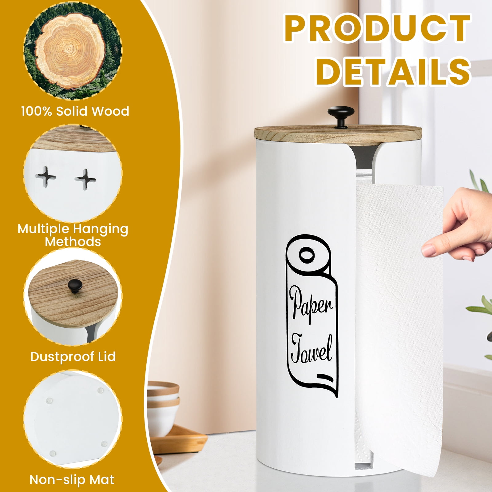 Paper Towel Holder Countertop, Farmhouse Paper Towel Stand for Kitchen, Wood Paper Towel Roll Holder for Kitchen Countertops, Bathroom, Bars & Dining Tables, Rustic Kitchen Decor and Accessories