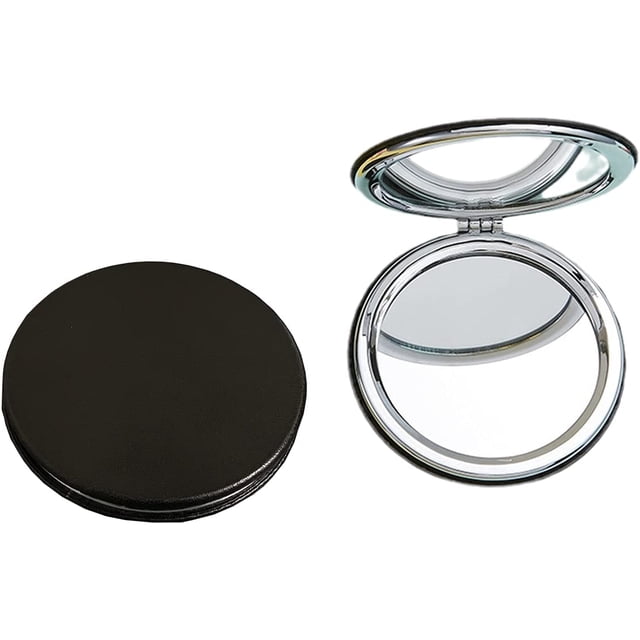 Zcooooool Round Folding Makeup Mirror 8 CM - Professional Double-Sided With One Side Enlarged - PU Surface Pocket Compact for Handbag