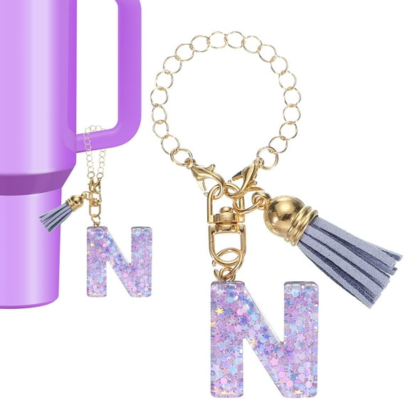Uxcell Letter Charm Accessories for Tumbler Letter N Keychain Handle Charm with Tassel Purple