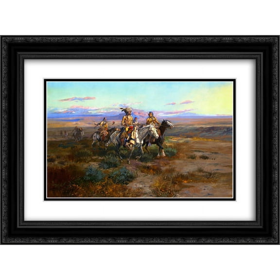 Charles M. Russell 2x Matted 24x20 Black Ornate Framed Art Print 'Seeking the Trail (detail) '