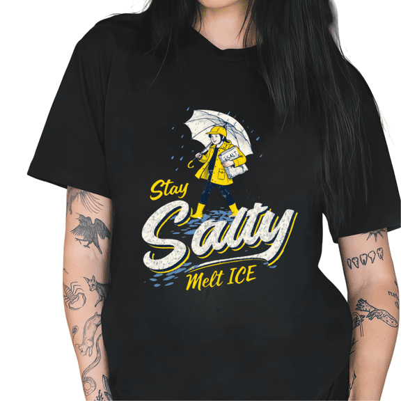 Black Stay Salty Melt Ice Rainy Girl Print Tshirt Graphic Tees Shirts Funny Sarcastic Gift Casual Tops S-5XL