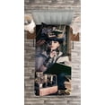 thumbnail image 3 of Ambesonne Gothic Quilted Bedspread Set 2 Pcs, Steampunk Woman Vintage, Twin Size, Brown Teal, 3 of 3