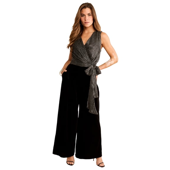 Roaman's Women's Plus Size Lurex And Velvet Jumpsuit