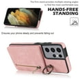 thumbnail image 6 of Nalacover for Samsung S21 Ultra, Wallet with RFID Credit Card Holder and Zipper Pocket,Drop Protection Flip Cover Ring Holder Kickstand with Double Magnetic Clasp for Samsung Galaxy S21 Ultra, Pink, 6 of 10