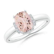 ANGARA Natural Cushion 1.2 ct Morganite Ring with Diamond Collar in 14K White Gold for Women | Birthday, Anniversary, Jewelry Gift for Women | Natural Morganite Ring