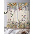 thumbnail image 3 of Spring Floral Sheer Curtains 96 Inch Length 2 Panels Set, Daisy Sunflowers Wisteria Hummingbird Beige Voile Window Treatment Semi Sheer Long Curtains Drapes for Bedroom/Living Room/Kitchen 52"x96"x2, 3 of 7