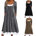 thumbnail image 1 of Gspmoly Robes Décontractées pour Femmes, Robe Décontractée pour Femmes à Col Rond, Manches Longues, Chandail, Patchwork, Plissée, Couleur Unie, Robe à Boutons, Robe de Cocktail, Articles en Liquidation, 1 of 6