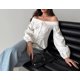 thumbnail image 3 of CORIRESHA Blusa elegante con volantes y hombros descubiertos para mujer, manga larga, con botones, 3 of 3