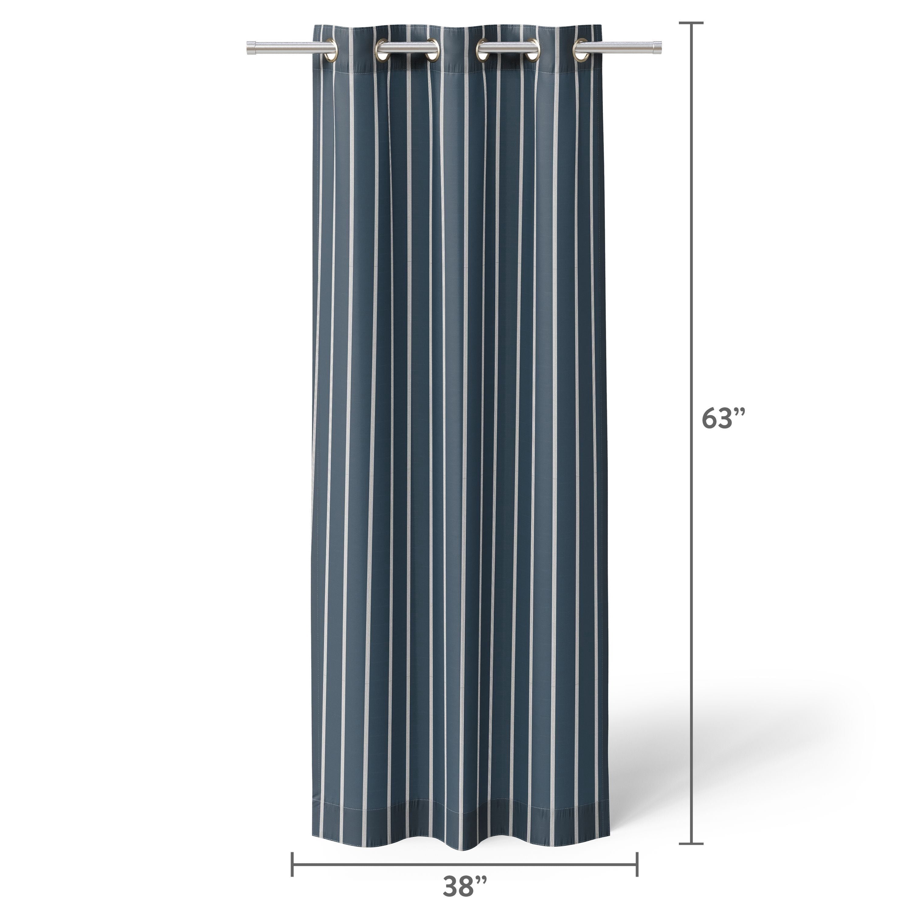 Mainstays Kids Blue and White Stripe Light Filtering Grommet Single Curtain Panel, 38" W x 63" L