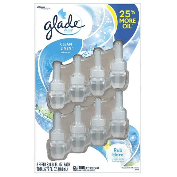 Glade PlugIns Scented Oil Refills, Clean Linen Scent, 0.84 Fl Oz, 8 Ct