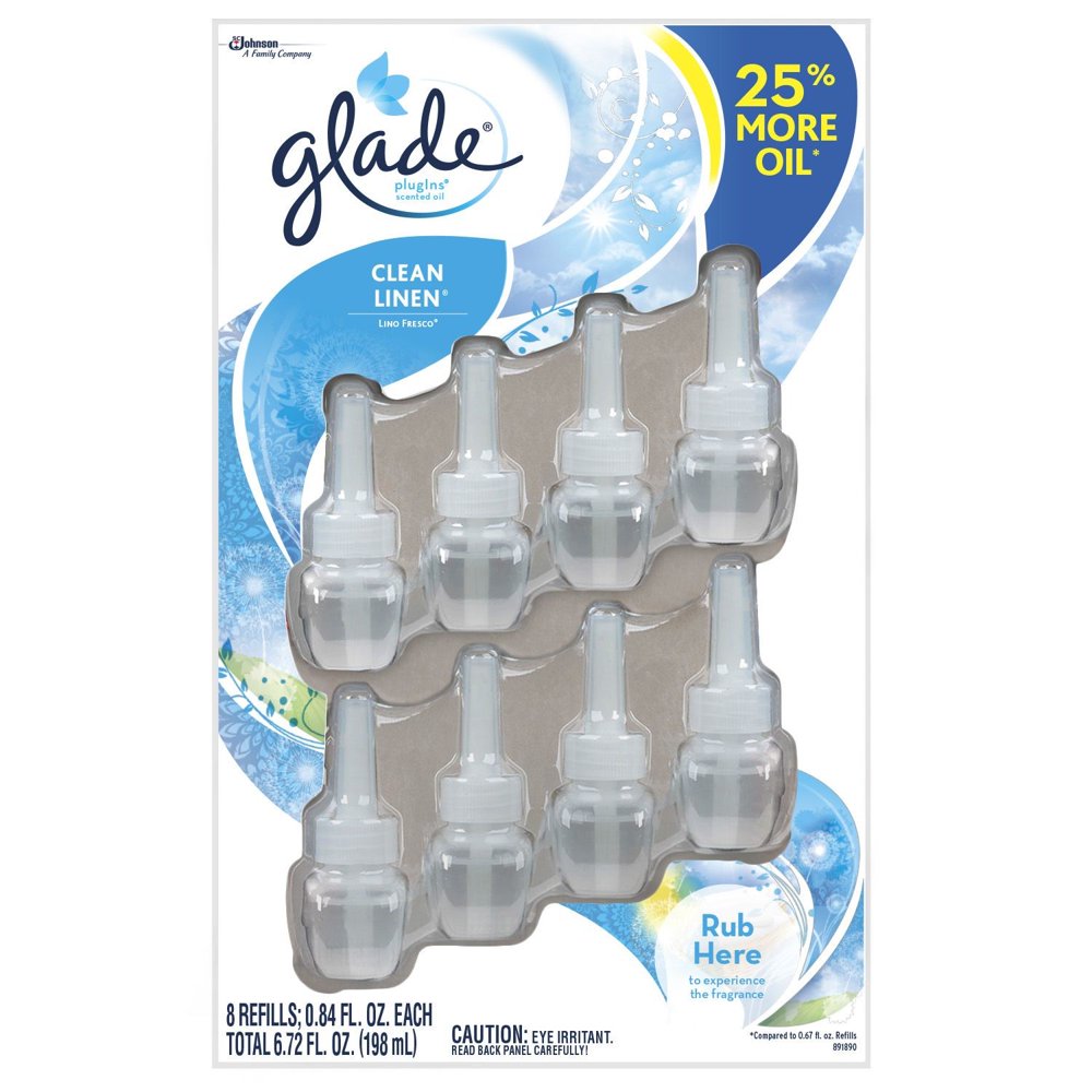 Glade PlugIns Scented Oil Refills, Clean Linen Scent, 0.84 Fl Oz, 8 Ct