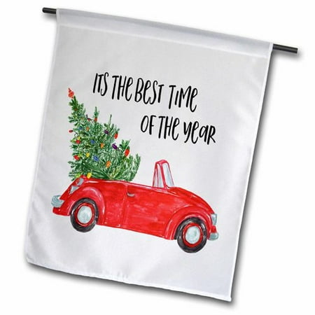 3dRose Cute Christmas Tree Car with Its the Best Time of the Year Polyester 1'6'' x 1' Garden