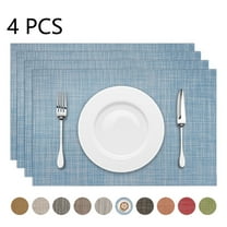 Astarin Placemats, Woven Cross Weave Placemat for Dining Table, PVC Vinyl Washable Kitchen Mat, Set of 4, 12x18 Inches, Blue