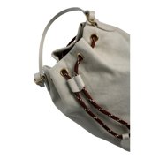 Miu Miu Gabardine Mini Bucket Bag Off White Drawstring Leather Trim Gold Tone