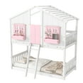 thumbnail image 4 of Bellemave House Bunk Bed Twin Over Twin, Wood Floor Bunk Bed Frame with Roof, Window Box & Small Door for Bedroom (Pink+White), 4 of 9