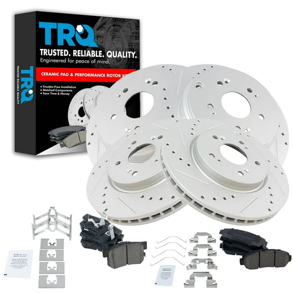 TRQ Front and Rear Performance Brake Pad & Rotor Kit Brake Pads Brake Rotors Set Ceramic Premium G-Coated Fits Select 2012-2016 Honda CR-V