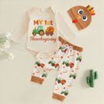 thumbnail image 2 of HFHAPW Newborn Baby Boy Thanksgiving Clothes, Long Sleeve My 1st Thanksgiving Printed Rompers Pants Hat Outfits Clothing Set 0-24 Months(Khaki,6-9 M), 2 of 9