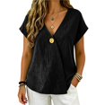 thumbnail image 2 of MEICHEN Women's Cotton Linen T Shirt Short Sleeve Wrap Style V Neck Top Casual Loose Fit Top Womens Summer Essentials Tops, 2 of 8