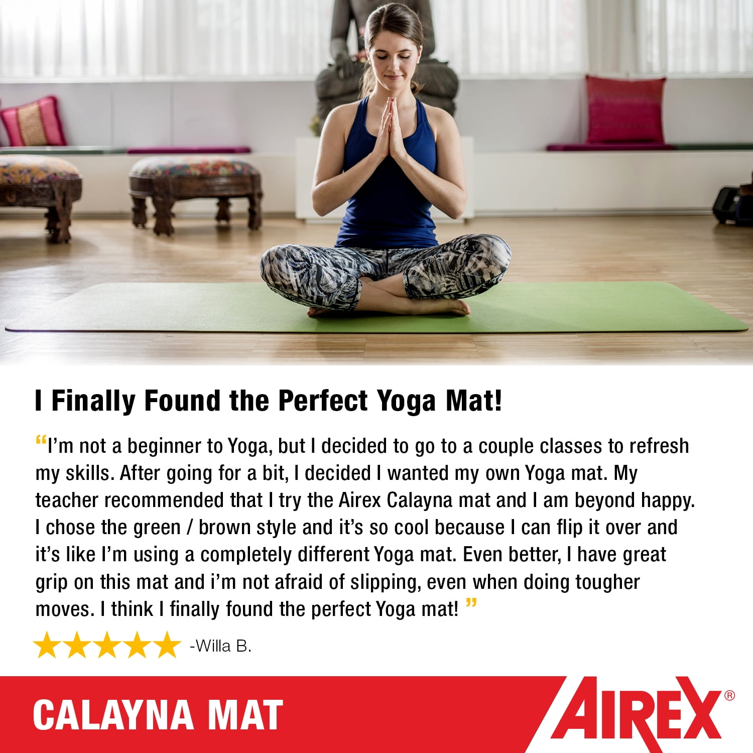 Airex Exercise Calyana Mat Fitness for Yoga, Physical Therapy, Rehabilitation, Balance & Stability Exercises - Available in Multiple Colors & Sizes - Calyana, Blue