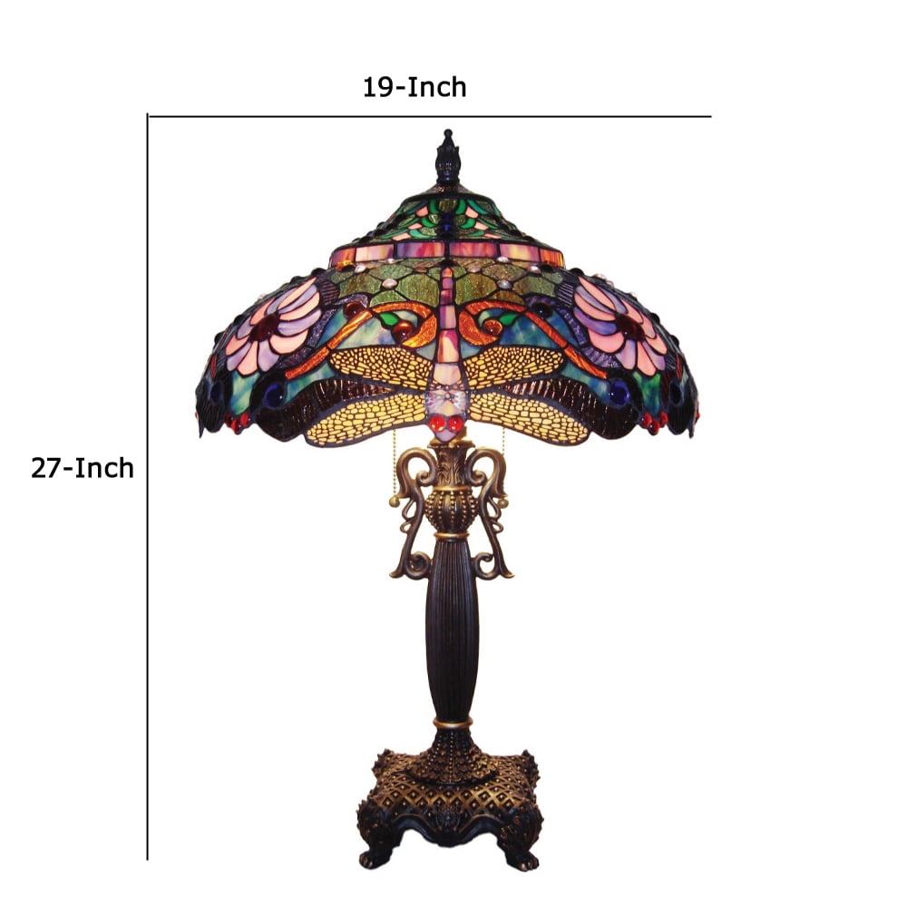 CHLOE Lighting ZYGO Tiffany-style 2 Light Dragonfly Table Lamp 19" Shade