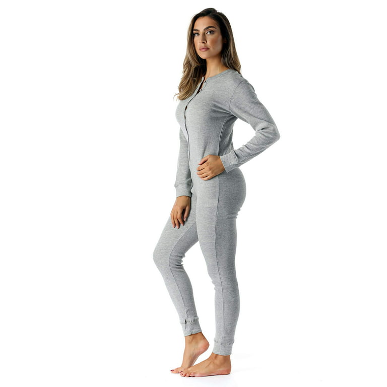 followme Women's Thermal Henley Onesie - Soft and Cozy Union Suit