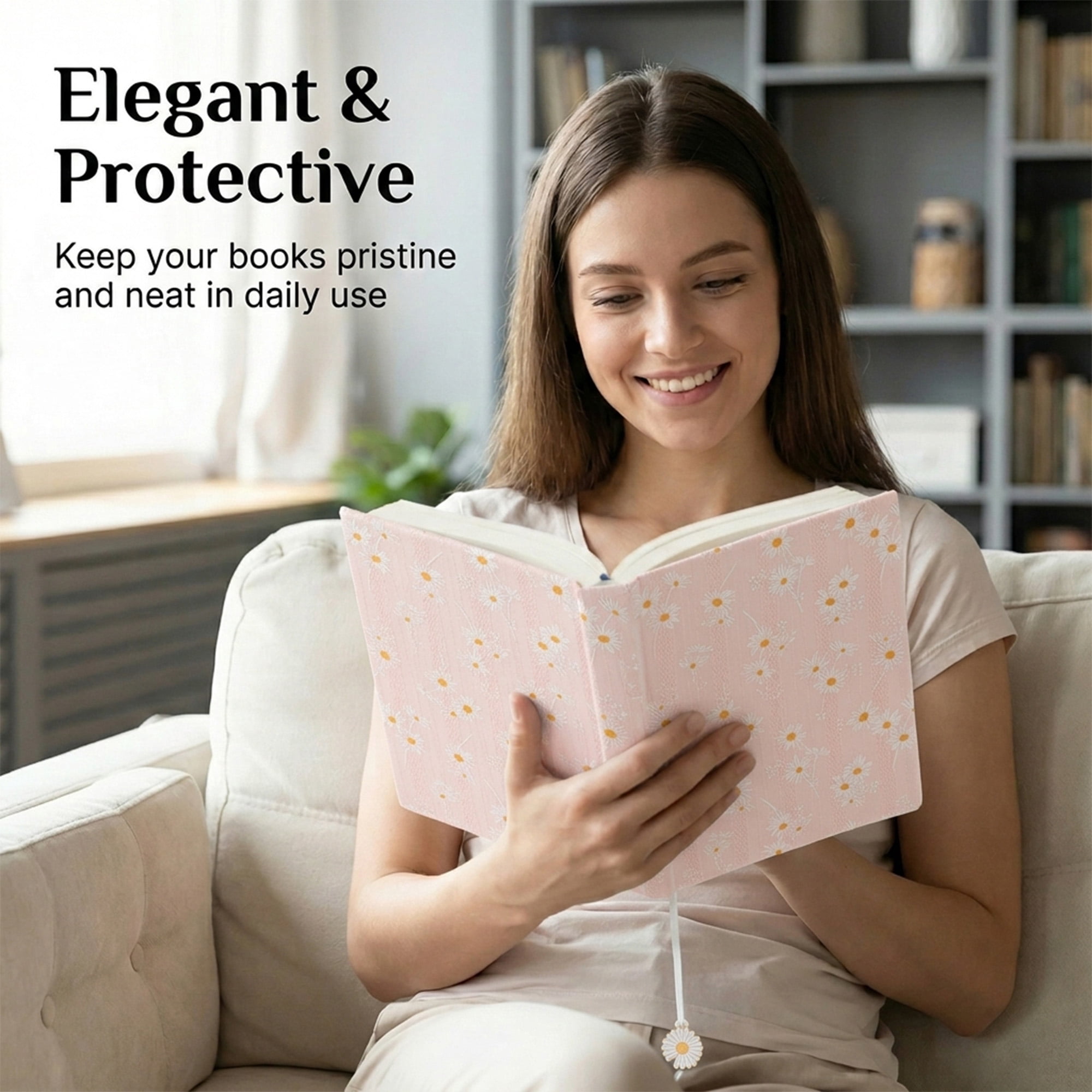 Unique Bargains Adjustable Fabric Book Cover for A5 Size Pink