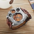 thumbnail image 4 of OULM Reloj de pulsera de cuarzo con correa de cuero sintético para hombre, personalizado, de gran tamaño, 4 of 8