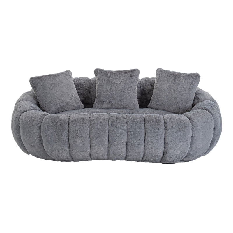 Vacuum Compression Oversized Loveseat with 3 Throw Pillows, Velvet Upholstered Sofa, No Assembly Boneless Floor Couch