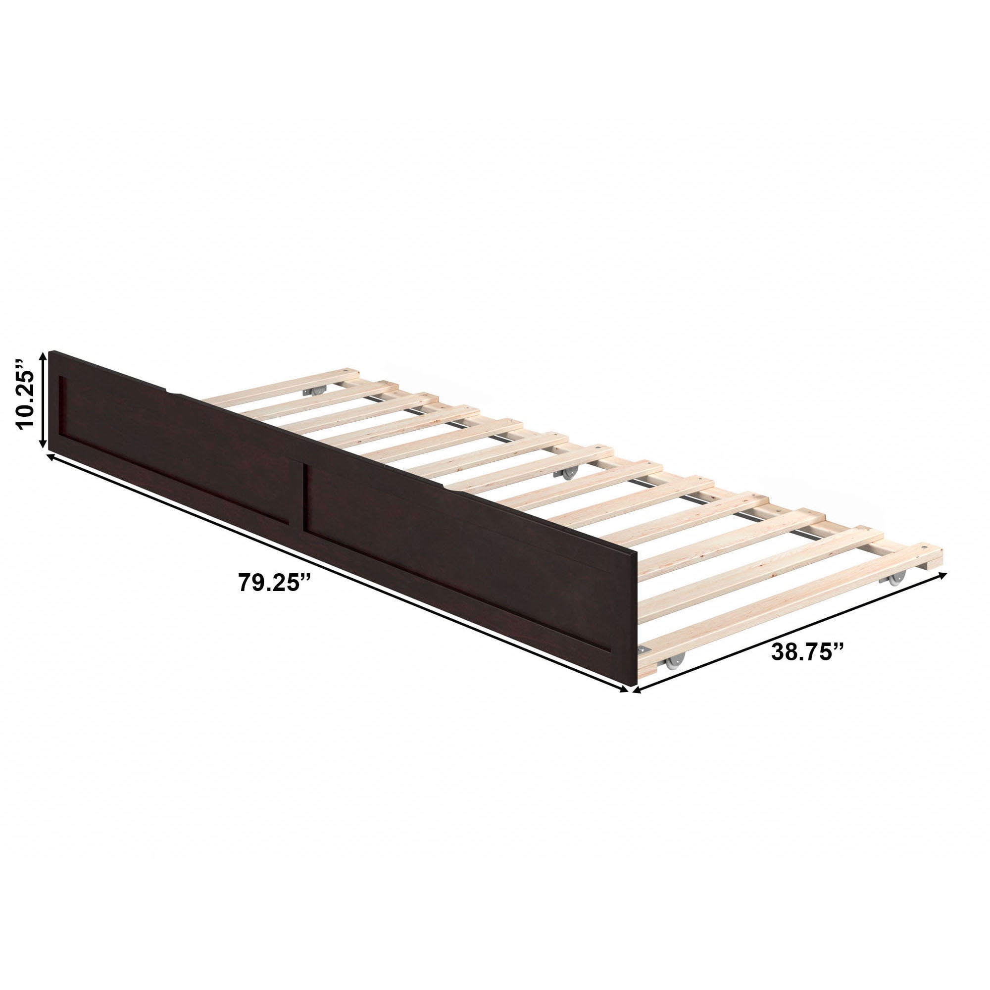 AFI Twin-XL Roll Out Wood Trundle Bed Frame with Wooden Slat Supports, Espresso