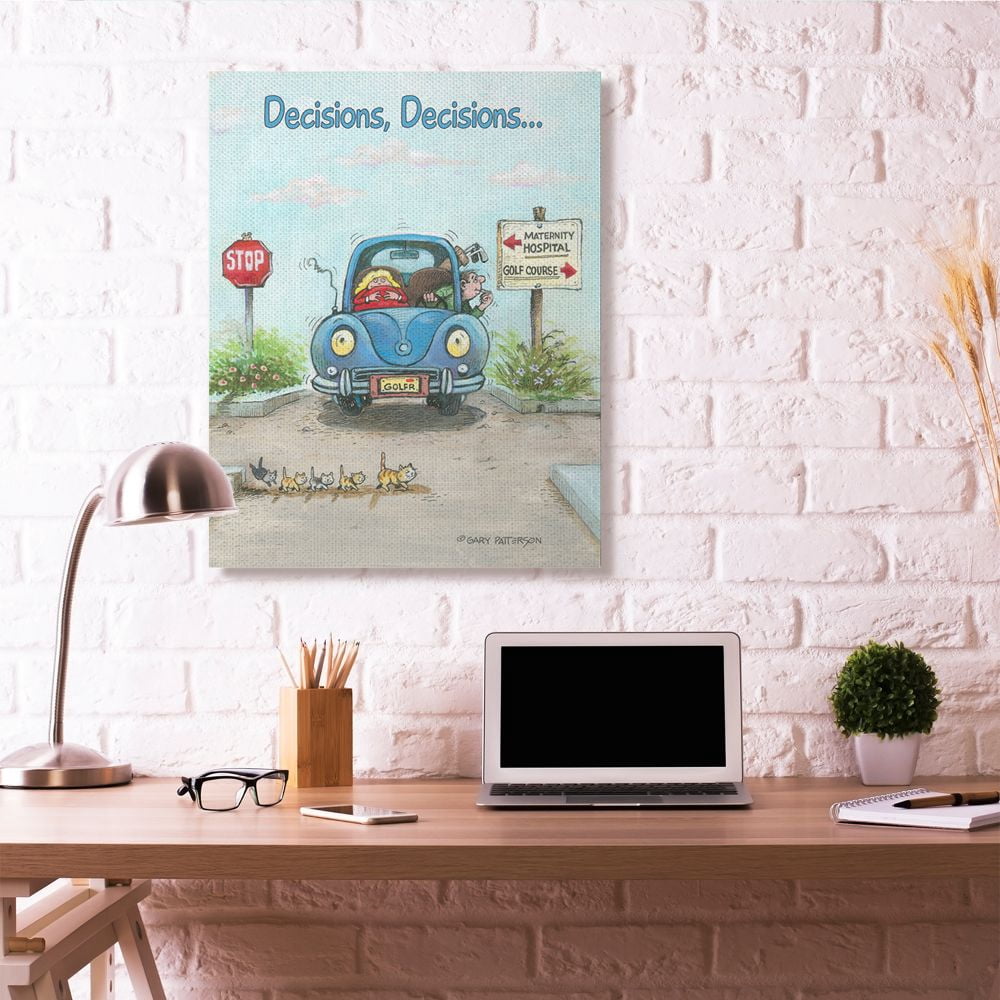 Decisions Funny Family Golf Cartoon Sports Design Super Oversized Stretched Canvas Wall Art by Gary Patterson