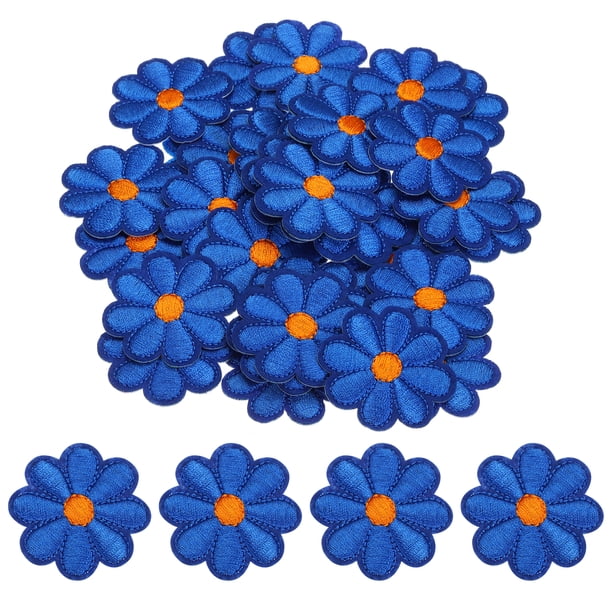 Parche de flores de Uxcell para planchar, bordado, parche de flores para reparación de ropa, mochila 3.54x3.54" 30 Pcs Azul oscuro
