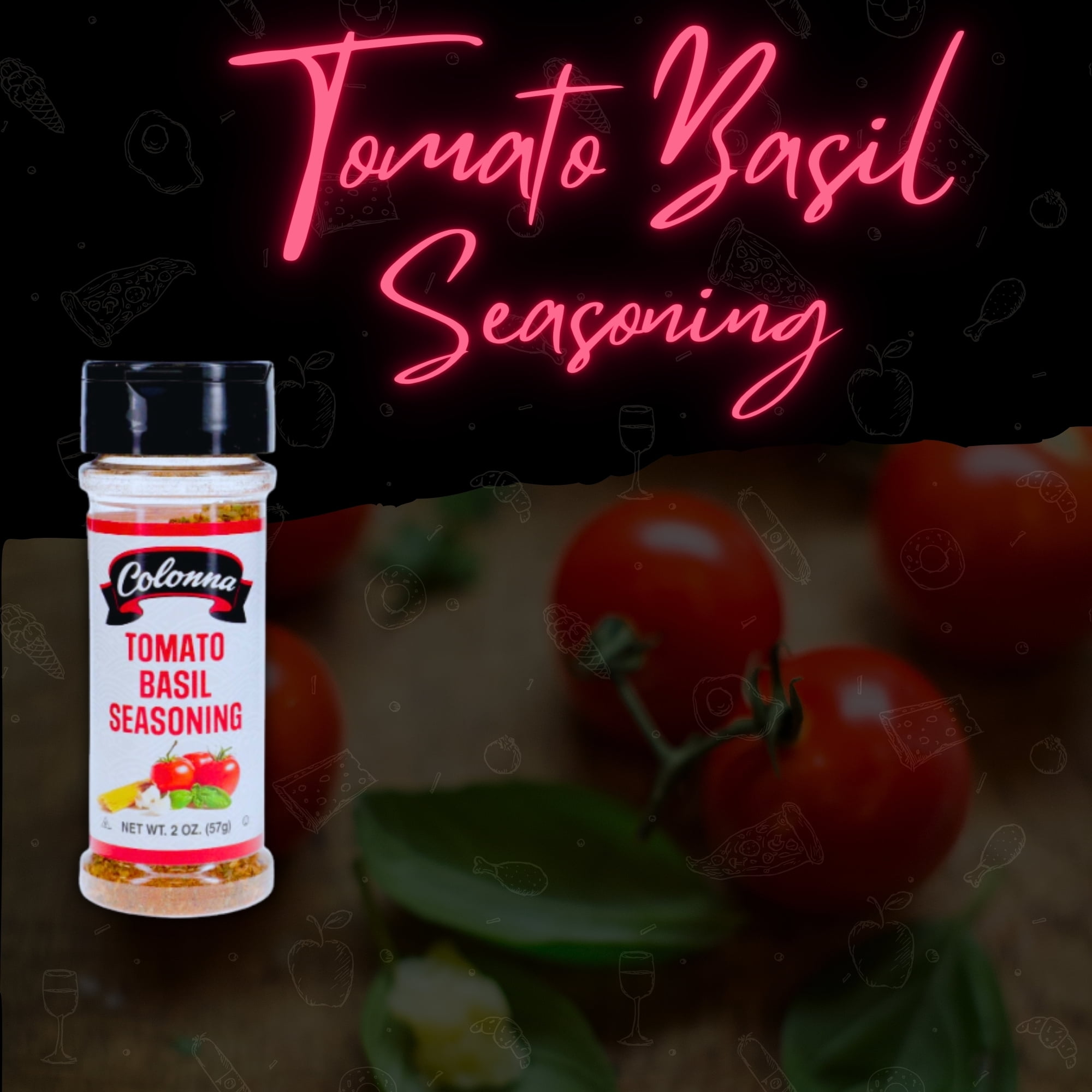 Colonna Tomato Basil Seasoning, 2oz Shaker Bottle Flavor Enhancer Home Kitchen Restaurant Cooking Gourmet Italian Cuisine Pasta Dishes Dips Dressings w/ Bonus Snoep in Beperkte Oplage (1-Pack)