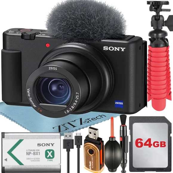 Sony ZV-1F Vlogging Camera (Black) with 64GB Memory Card + ZeeTech Accessory Bundle