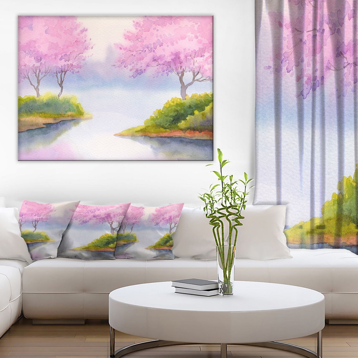 Impression sur toile « Flowering Trees Over River » Design Art