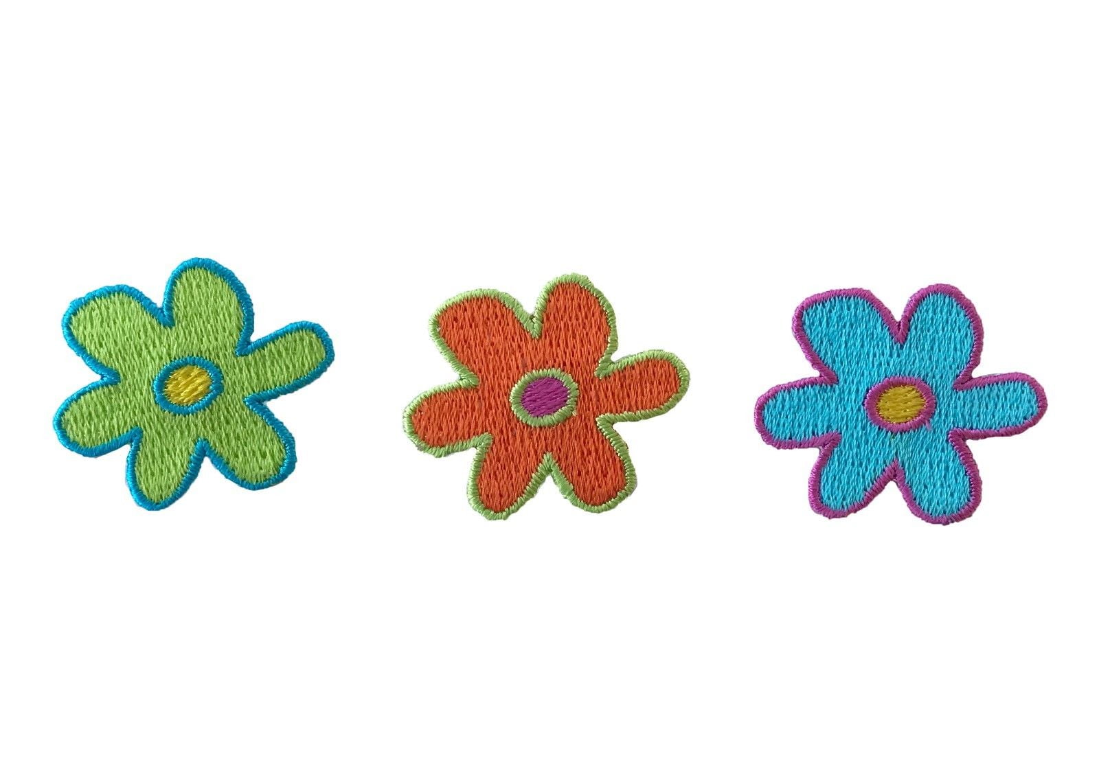 Lily 1.25"x1.125" Neon Orange Green Blue Flower Iron on Patch sold by 3 Pieces