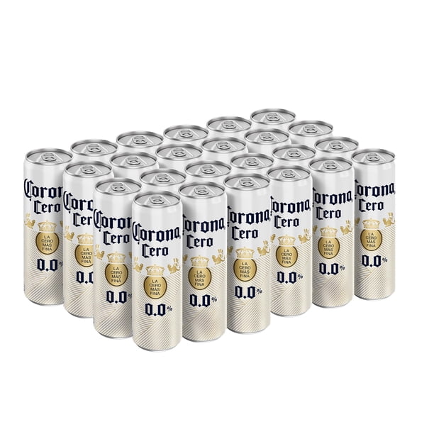 Cerveza Clara Corona Cero sin alcohol tipo pilsner, 24 latas de 355ml, disfruta su auténtico sabor ligeramente amargo y fresco con 0.0% de alcohol, disfrútala fría